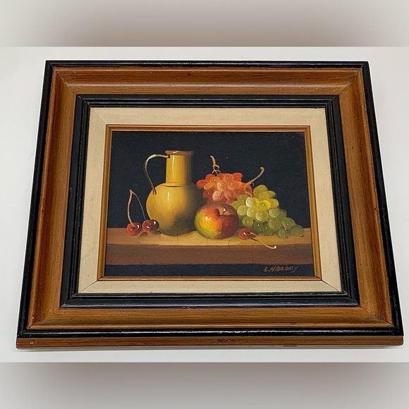 Vtg Original Oil on Canvas Wooden Framed L Habady Still Life Painting - Picture 3 of 13